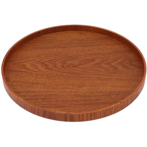 11,8-Zoll-Serviertablett aus Holz, robust und elegant, multifunktionales rundes Tablett für Café, Büro oder Esstisch, dunkelbraun