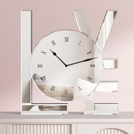 11.8in x 11in Modern Glam 'LOVE' Mirrored Wall Clock - Decorative Roman Numeral Clock for Living Room, Bedroom, Home Accent