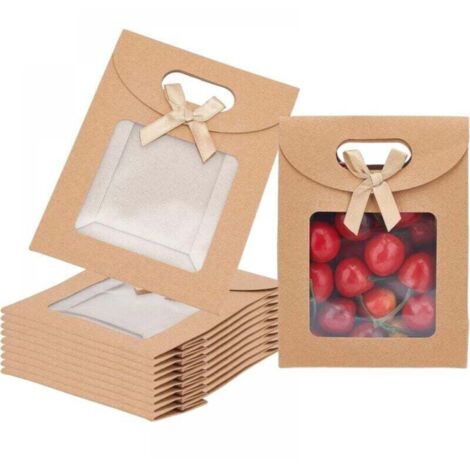 11,9 x 6,15 x 15,7 cm, 24 sacchetti vuoti in carta kraft, sacchetti regalo indipendenti con manici, adatti per confezionare caramelle, biscotti, per matrimoni, Natale e compleanni.