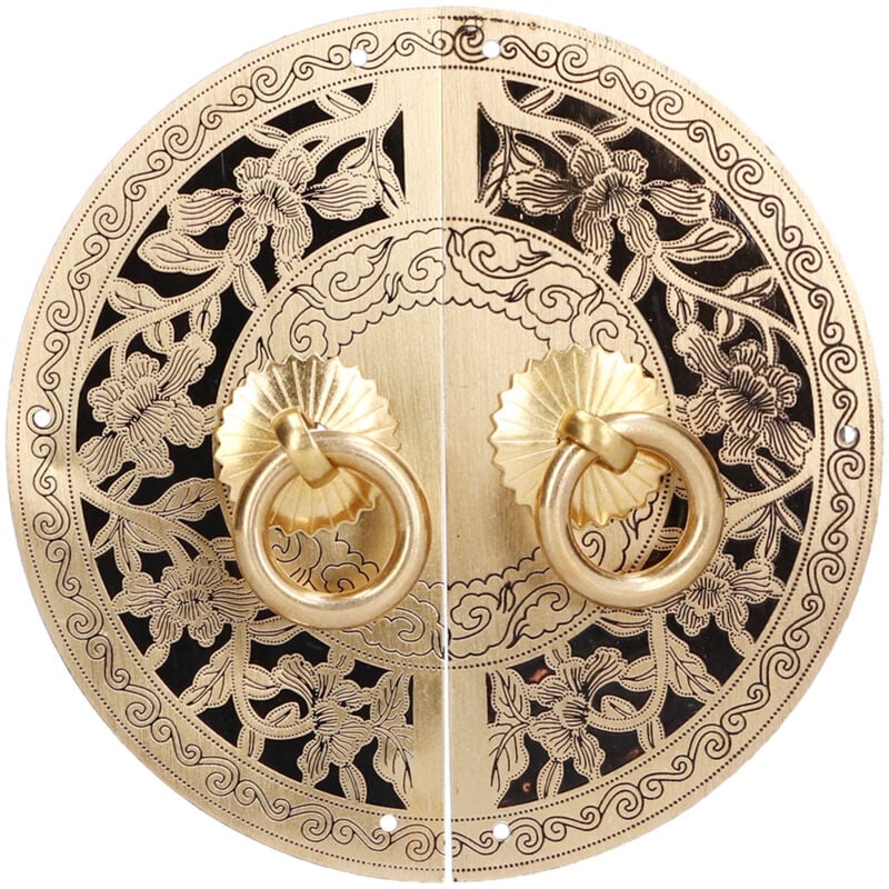 11cm Round Flower Pattern Brass Door Handle for Cabinet Cupboard Living Room