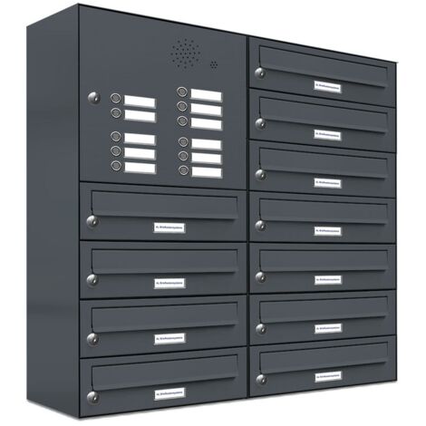 11er Briefkasten Anlage Aufputz - Wandmontage RAL 7016 Anthrazit Klingel