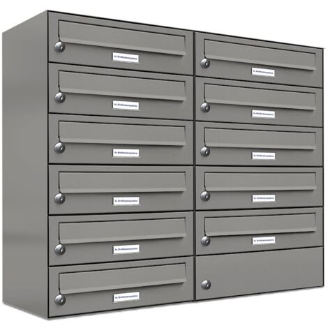 11er Premium Briefkasten Aluminiumgrau RAL Farbe 9007 für Außen Wand Postkasten 2x6