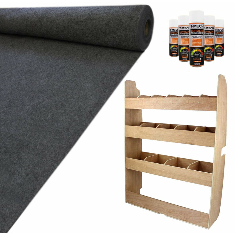 Monster Shop - 11m2 Doublure Intérieure Gris Anthracite Feutre pour Véhicule & Armoire de Rangement en mdf pour Outils - Van Transit swb Aménagé