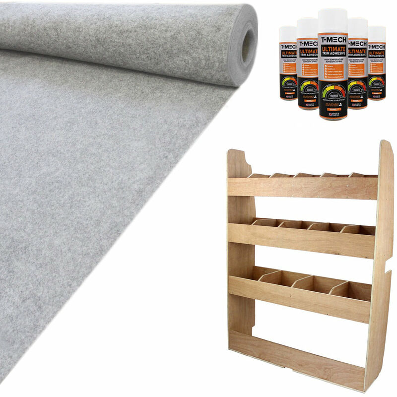 Monster Shop - 11m2 Doublure Intérieure Gris Argenté en Feutre pour Véhicule & Armoire de Rangement en mdf pour Outils - Van Transit swb Aménagé