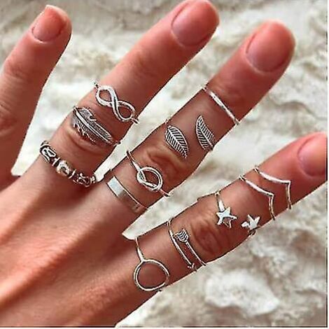 11pcs Knuckle Stackable Rings Boho Silver Ring Set Pour Femmes Wave Join