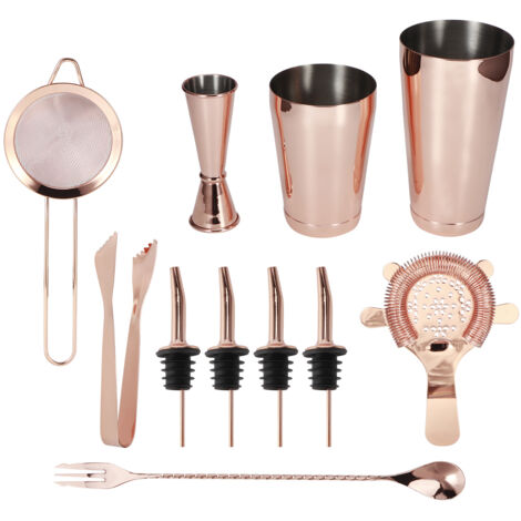 11Pcs/Set Multifunction Stainless Steel Cocktail Shaker Tools Set Bar Bartender SuppliesRose Gold