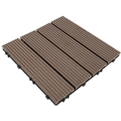 11pcs Terrassenfliesen WPC Terrassendielen Fliese Klickfliesen Bodenbelag Holzoptik Braun