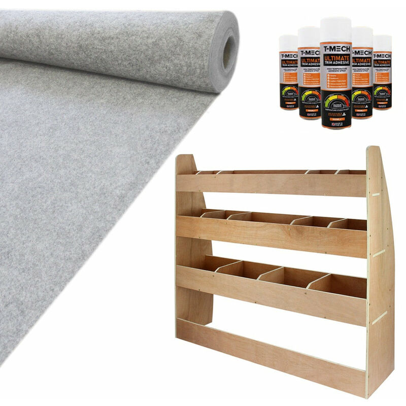 Monster Shop - 11m2 Doublure Intérieure Argenté en Feutre pour Véhicule & Armoire de Rangement en mdf pour Outils - Van Caddy Maxi Aménagé