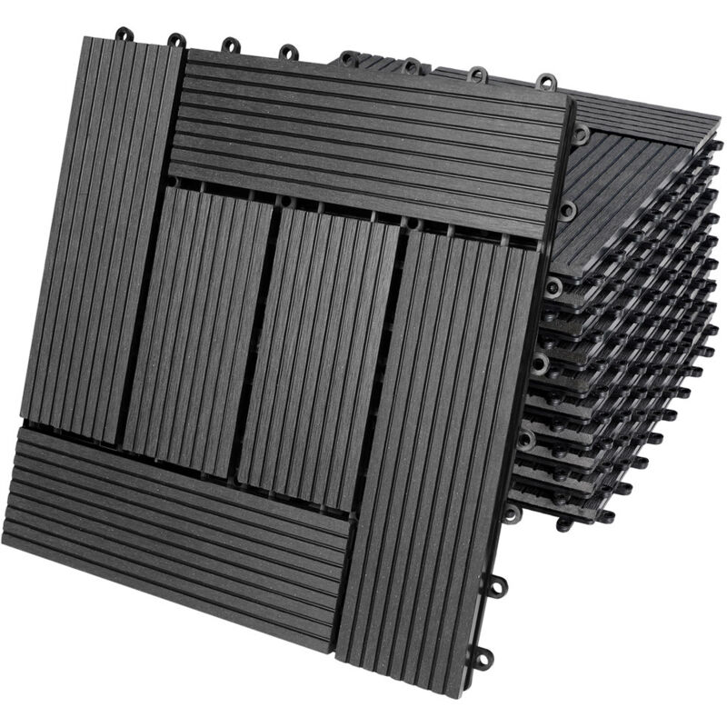11x Dalles clipsables anthracite en composite WPC 30x30cm