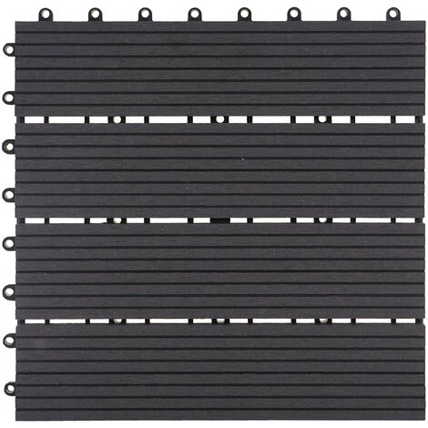 11x carreau WPC Rhone, carrelage, balcon / terrasse, optique bois à 30x30cm - 1m² - base, anthracite linéaire
