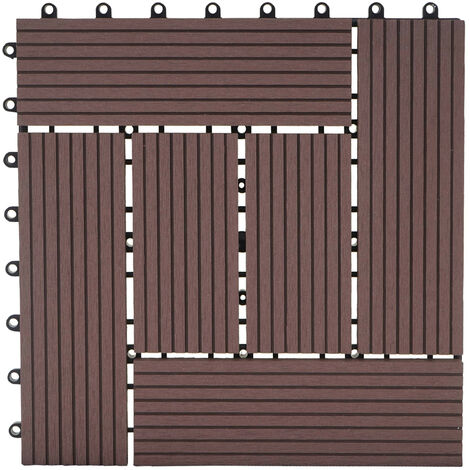 11x carreau WPC Rhone, carrelage balcon/terrasse, optique bois à 30x30cm - 1m² - premium, café décalé