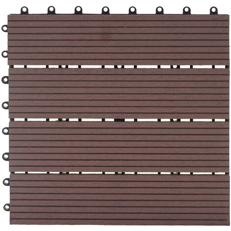 11x carreau WPC Rhone, carrelage balcon/terrasse, optique bois à 30x30cm - 1m² - premium, café linéaire