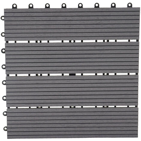 11x carreau WPC Rhone, carrelage balcon/terrasse, optique bois à 30x30cm - 1m² - premium, gris linéaire
