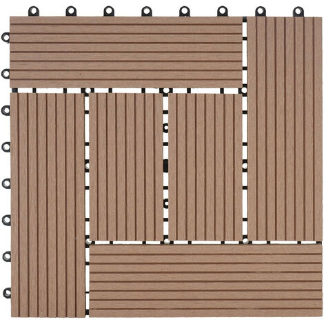 11x carreau WPC Rhone, carrelage balcon/terrasse, optique bois à 30x30cm - 1m² - premium, teck décalé