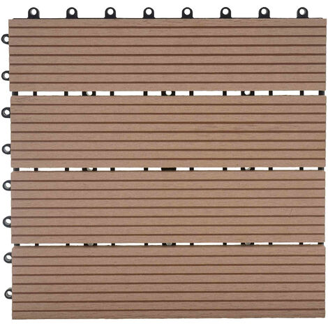 11x carreau WPC Rhone, carrelage balcon/terrasse, optique bois à 30x30cm - 1m² - premium, teck linéaire