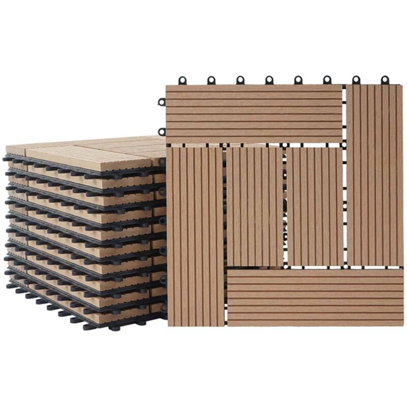 HHG - jamais utilisé] 11x carreau wpc Rhone, carrelage balcon/terrasse, optique bois à 30x30cm = 1m², premium, teck décalé