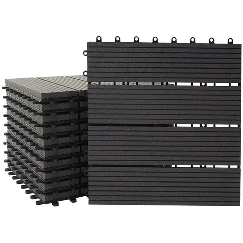 [JAMAIS UTILISÉ] 11x carreau WPC Rhone, carrelage balcon/terrasse, optique bois à 30x30cm = 1m², premium, anthracite linéaire