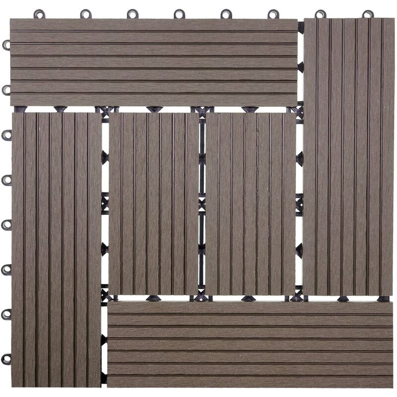 HHG - jamais utilisé] 11x carreau wpc Rhone, carrelage de sol, balcon / terrasse, à 30x30cm = 1qm, coffee décalé