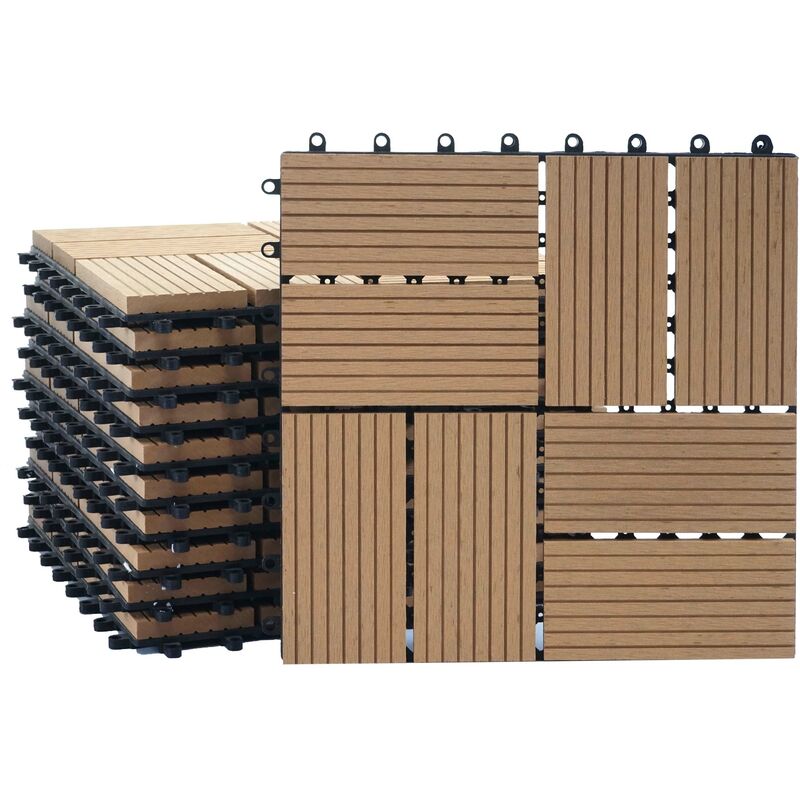 HHG - jamais utilisé] Carreaux en wpc Rhone, aspect bois pour terrasse, 11 carreaux à 30x30cm = 1m², Premium, teak rectangulaire