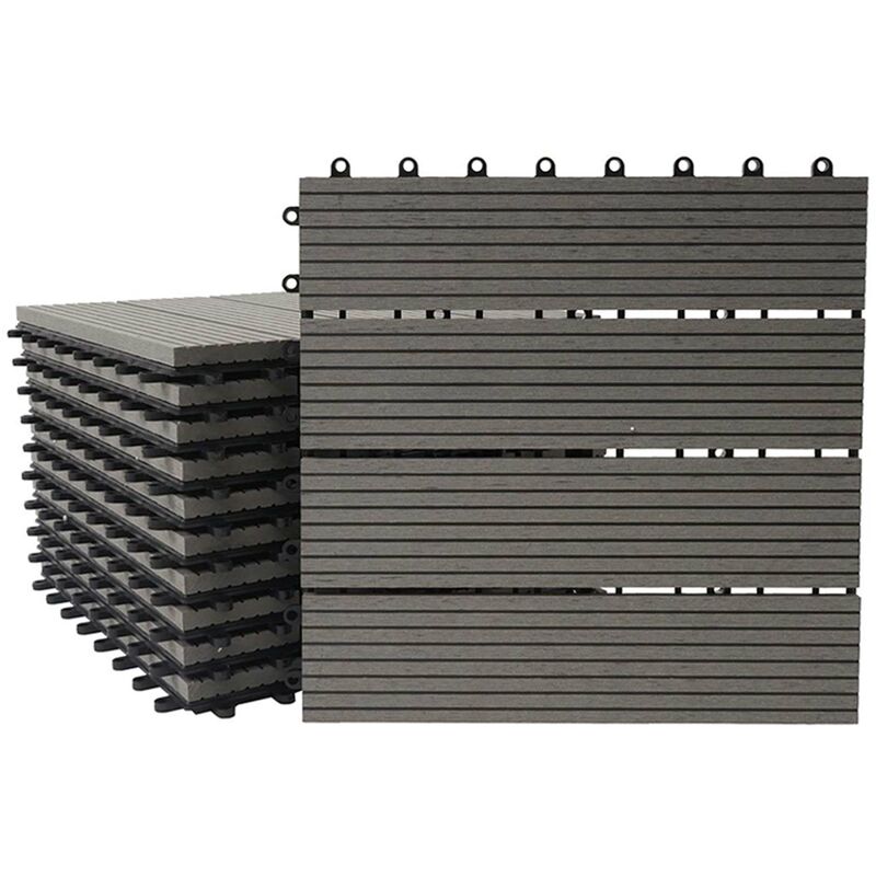 [JAMAIS UTILISÉ] 11x carreau WPC Rhone, carrelage balcon/terrasse, optique bois à 30x30cm = 1m², premium, gris linéaire