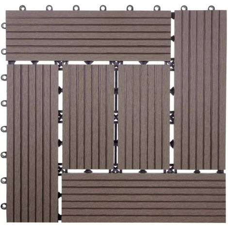 11x carreau WPC Rhone, carrelage de sol, balcon / terrasse, à 30x30cm - 1qm - coffee décalé