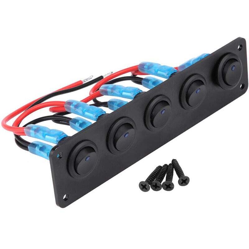 Image of Aiperq - 12-24V 5 Gang Runde Dash Rocker Kippschalter Panel Blaue led für rv Boot Yacht Marine