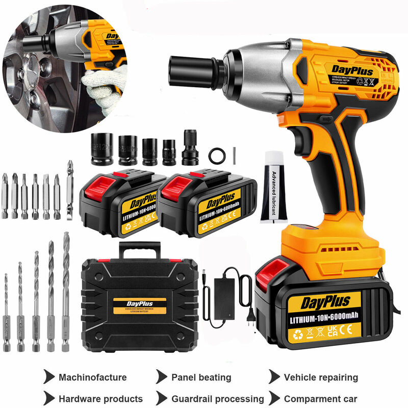 1/2' 6000mAh 1800NM Clé à chocs pour voiture Visseuse sans fil Coffret + 2x batterie