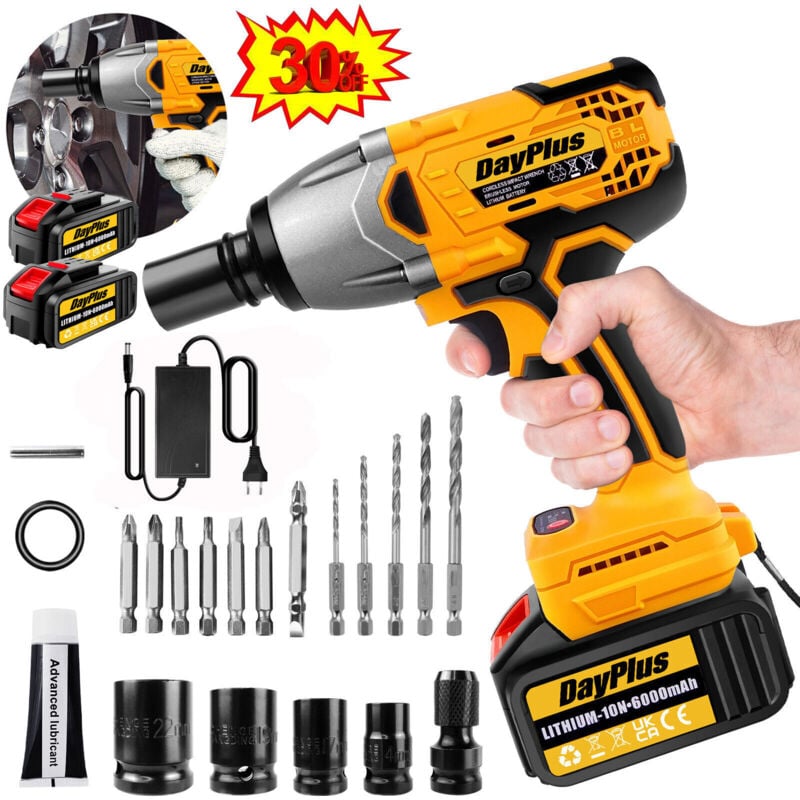 1/2' 6000mAh 1800NM Visseuse à choc Visseuse sans fil avec coffret & 2X batterie