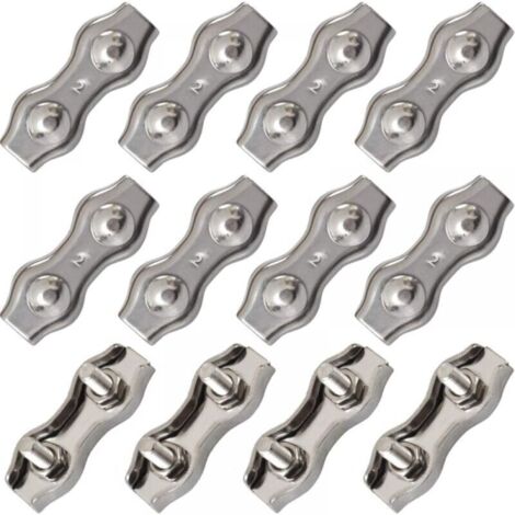 12 abrazaderas de cable dúplex de acero inoxidable, abrazadera de cable, conector de cable, abrazadera de cable dúplex M2, abrazadera de cable de 1,5 mm, plateadas,
