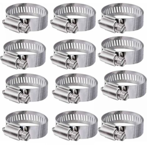 12 abrazaderas de manguera ajustables (16–25 mm) de acero inoxidable 304 para tuberías de agua domésticas, tanques de gas y tuberías de automóviles.