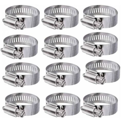 12 abrazaderas de manguera ajustables de acero inoxidable 304, clips de fijación para tuberías de agua familiares, tanques de gas y líneas de automóviles (16-25 mm)
