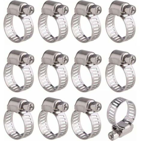 12 abrazaderas de manguera ajustables, XU, de acero inoxidable (9-16 mm) - KZQ