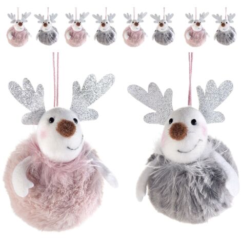 12 Addobbi Natalizi da Appendere per Albero a Forma di Renne in Peluche
