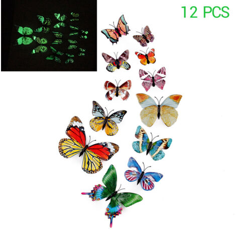 12 Aimants Frigo Papillons 3D Lumineux, Magnétiques et Brillants dans le Noir pour Décor Maison Murale DIY