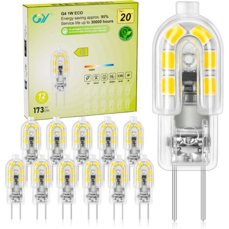 12 - Ampoule G4 - Led 12v - Économie D'énergie 1w Equivalent 20w - Blanc Chaud 3000k Sans Scintillement - Pour Cuisine Meuble Décoration