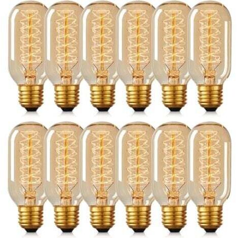 12 Ampoules T45 Edison 40W Lampe Tungstène Rétro Spirale 220V