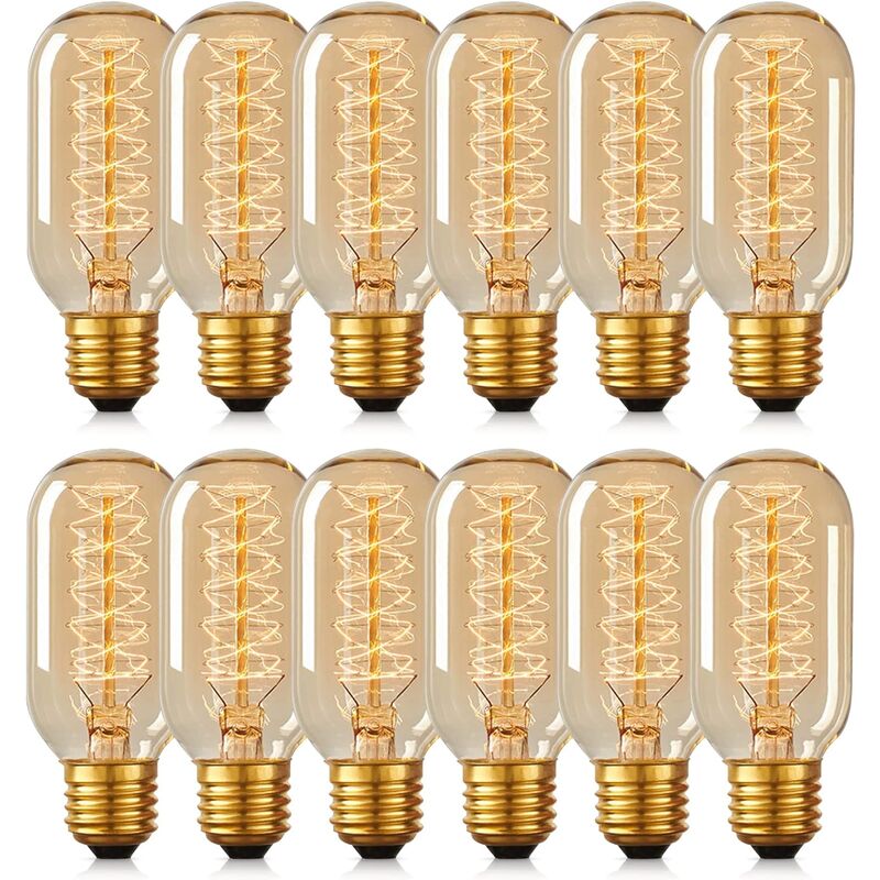 12 Ampoules T45 Edison 40W Lampe Tungstène Rétro Spirale 220V