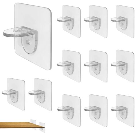 12 anclajes adhesivos para soporte de estantes, sin necesidad de perforar, para armarios, muebles, roperos, librerías y expositores (7 x 7 cm).