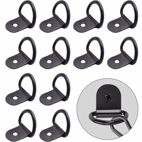 12 anillas en D de acero inoxidable para remolque, para motocicleta, camión, kayak, coche, herramientas eléctricas, hamaca de camping, madera negra.