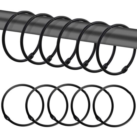 12 anillos negros para cortina de ducha, ganchos para cortina de ducha resistentes a la oxidación, ganchos redondos de metal para baño, guardarropa, ventana, decoración del hogar, fáciles de deslizar