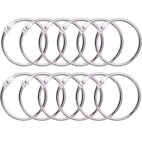 12 Anneaux de Rideaux Douche avec Crochet en Métal – Anneau Circulaire ouvrable de 50 mm pour Rideaux, Salle de Bain, Maison, Classeurs – Couleur Métallique
