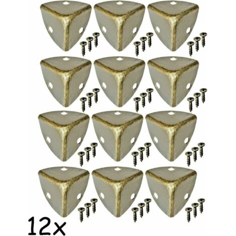 12 Antique Style Round Corner Protectors, Metal Box, Furniture and Shelf Fittings, Edge Protector, Vintage Brass Look, Set of 12, Screws Included