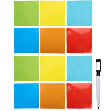12 autocollants effaçables réutilisables, tableau blanc adhésif pour miroir, porte, mur - 4x4 pouces, marqueur inclus