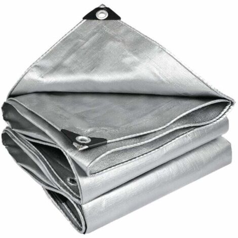 12 bâches toile imperméable 20 pieds, argentée, anti-UV, anneaux et bord renforcé, pour toits, camping, piscines