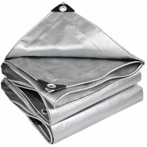 12 bâches toile imperméable 20 pieds, argentée, anti-UV, anneaux et bord renforcé, pour toits, camping, piscines