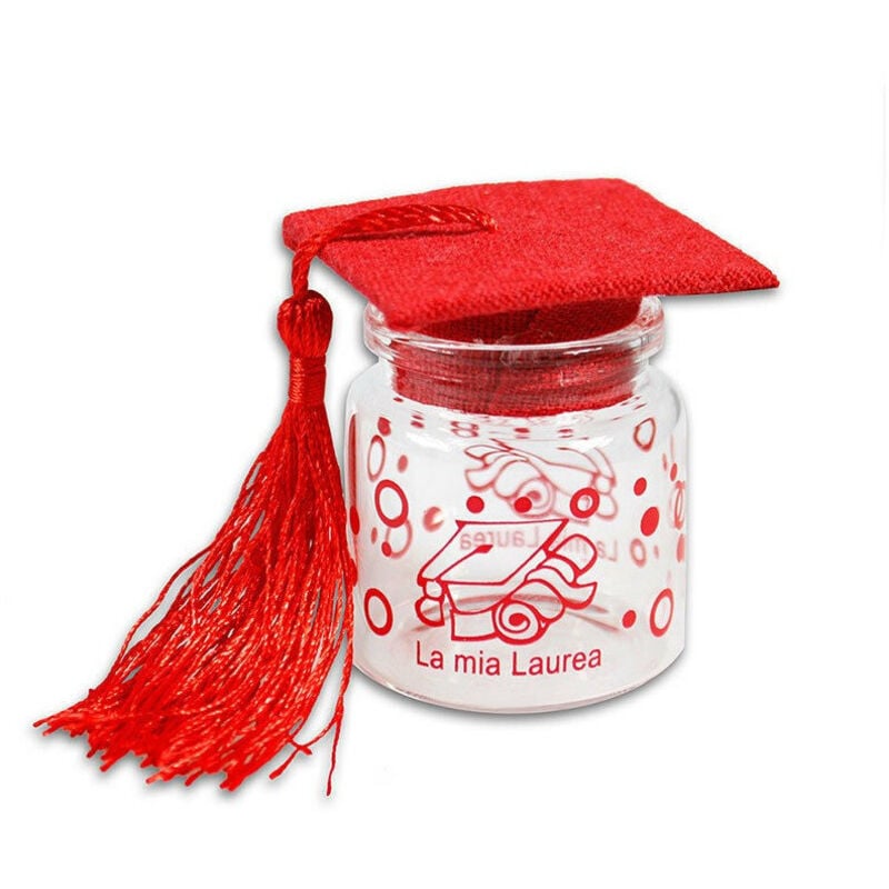 Ampolle Barattoli In Vetro Con Tappo In Sughero Bomboniera Laurea Tocco Rosso - - Trade Shop Traesio