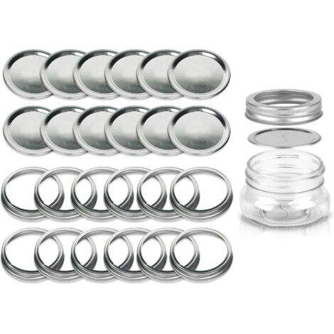 12 bocaux, 70 mm de diamètre, couvercles et joints étanches pour grandes quantités de liquide, bouchons à vis, fermeture facile, argenté