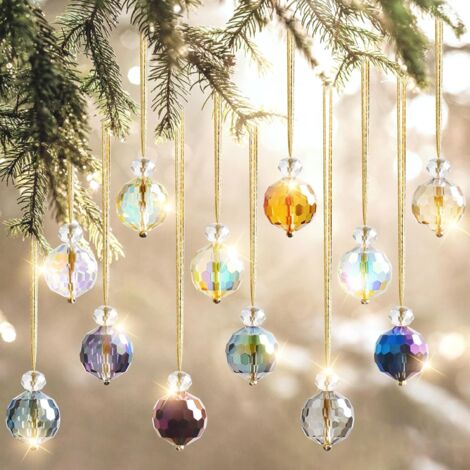 12 bolas navideñas de 22 mm, adornos para árbol de Navidad, atrapasoles de bola de cristal, colgantes arcoíris, lámpara colgante de bola prismática, Feng Shui para árbol de Navidad, ventana, jardín.
