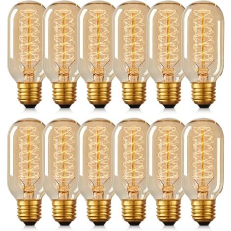 12 bombillas Edison T45 de 40 W, estilo retro, espiral, de tungsteno, 220 V