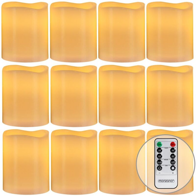MONZANA® 12x Bougie LED à piles avec télécommande fausse flamme fixe ou vacillante minuteur décoration Noël blanc chaud
